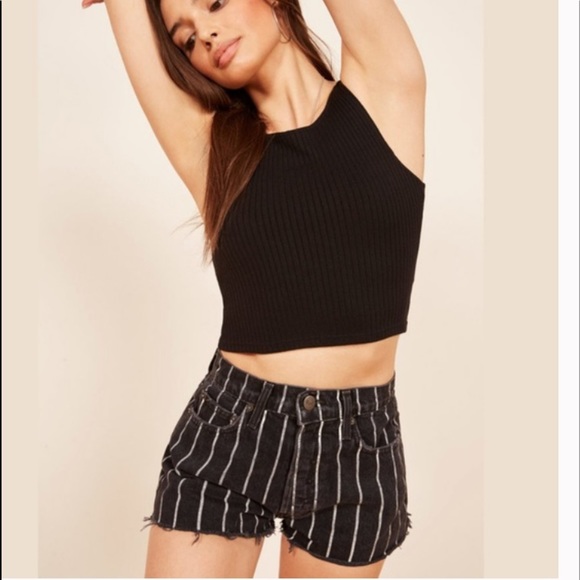 NWT Reformation Perry Jean Short High Waist Black and White Striped Size 24 - Picture 3 of 11